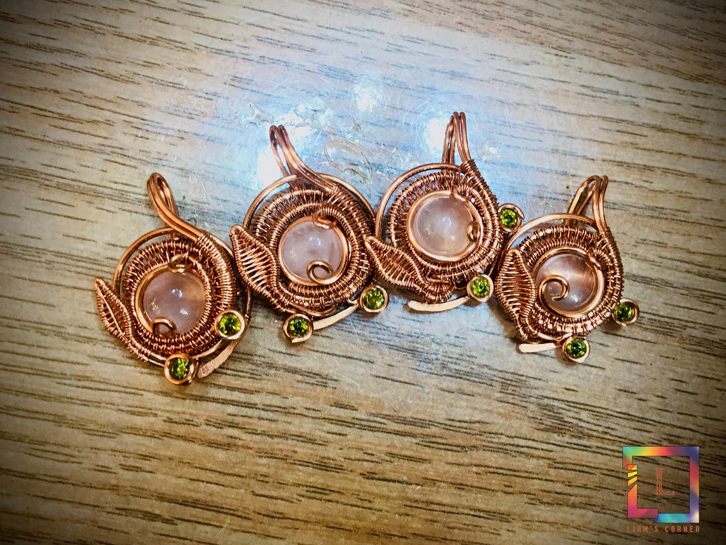 Rose quartz Copper wire wrap pendant