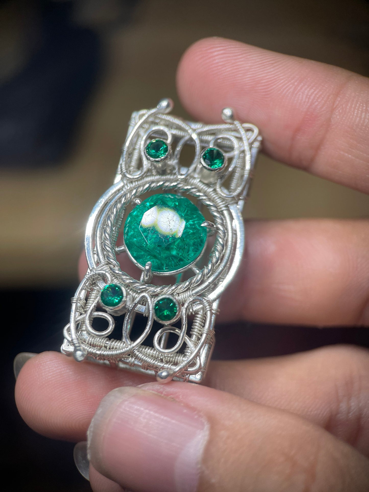 OWL CARD SILVER PENDANT