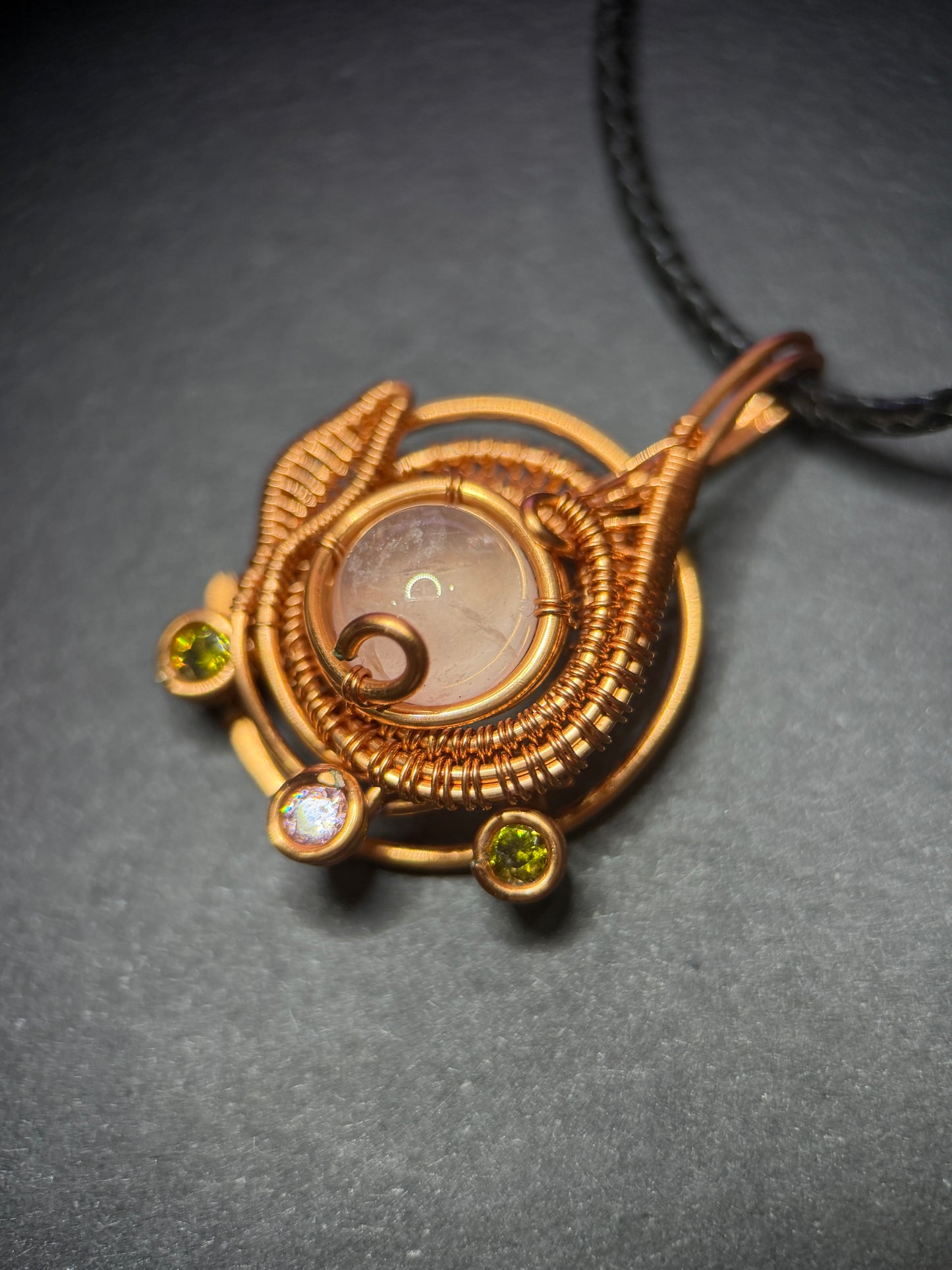 Rose quartz Copper wire wrap pendant