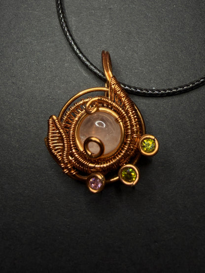 Rose quartz Copper wire wrap pendant