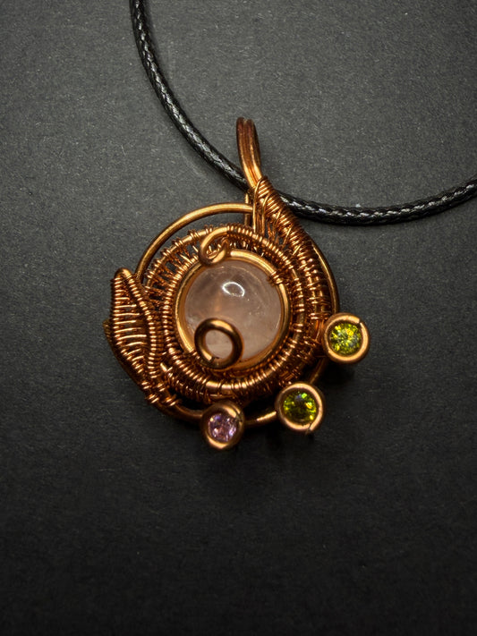 Rose quartz Copper wire wrap pendant