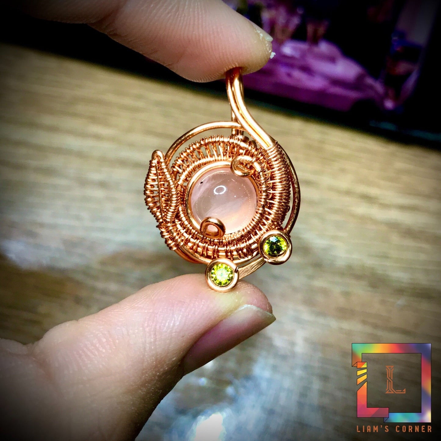 Rose quartz Copper wire wrap pendant