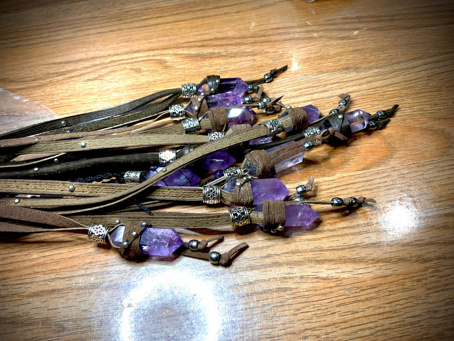 AMETHYST LEATHER NECKLACE