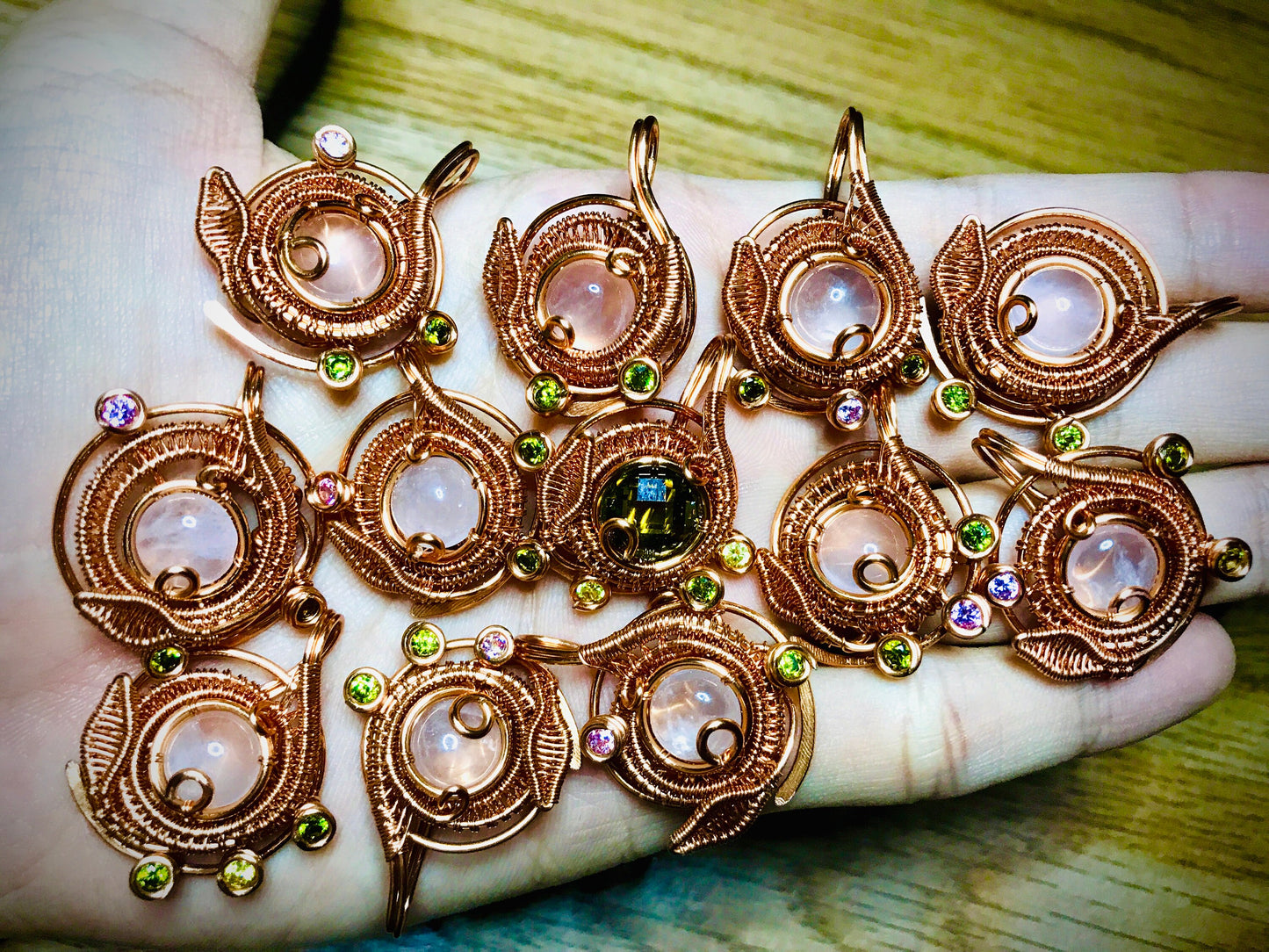 Rose quartz Copper wire wrap pendant